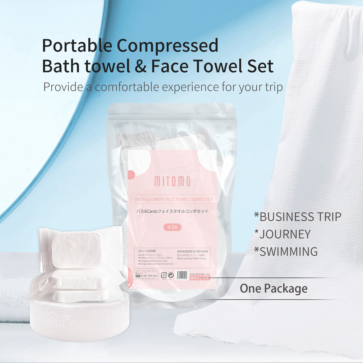 Bath & Candy Face Towel Combo Set ( (4 EA) - Compressed Bath Towel
