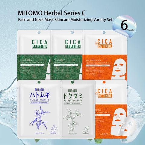 MITOMO Herbal Series C - Bundles (6 Sheets) Face and Neck Mask Skincare Moisturizing Variety Set - 4 Types [TKHB0001N-03-006]