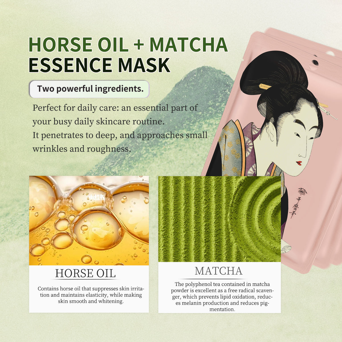 Mitomo Horse Oil + Matcha Facial Essence Mask [JPSS00605-A-0x003]