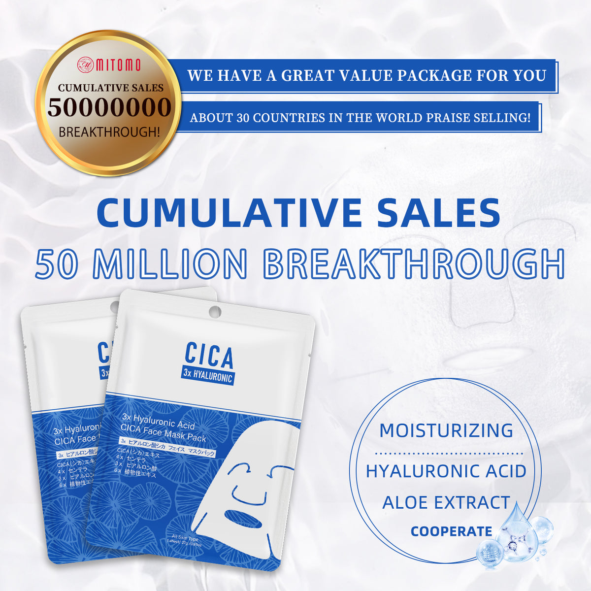3x Hyaluronic Acid CICA Face Mask Pack [CCSS00001-B-027]