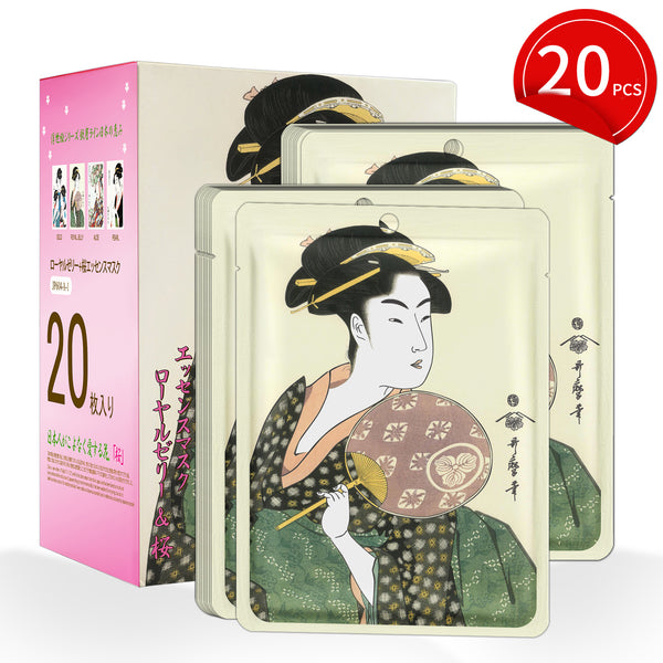 Mitomo Royal Jelly + Cherry Blossom Essence Mask | 20 Sheets | Nourishing & Brightening Care [JPSS00604-A-1x002]
