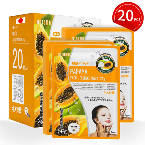 MITOMO Natural 516 Papaya Facial Essence Mask：20 Sheets[MTSS00516-B-5x002]