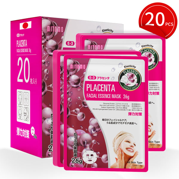 MITOMO Natural 516 Placenta Facial Essence Mask：20 Sheets [MTSS00516-E-3x002]