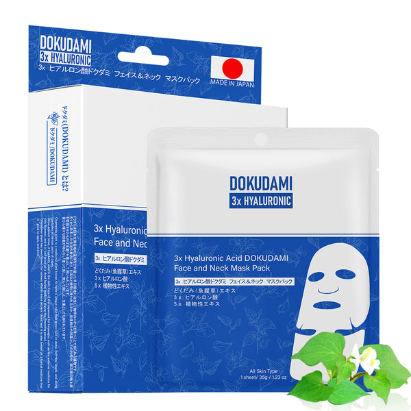 3x Hyaluronic Acid DOKUDAMI Face and Neck Mask Pack [DD001-B-035] - Mitomo 