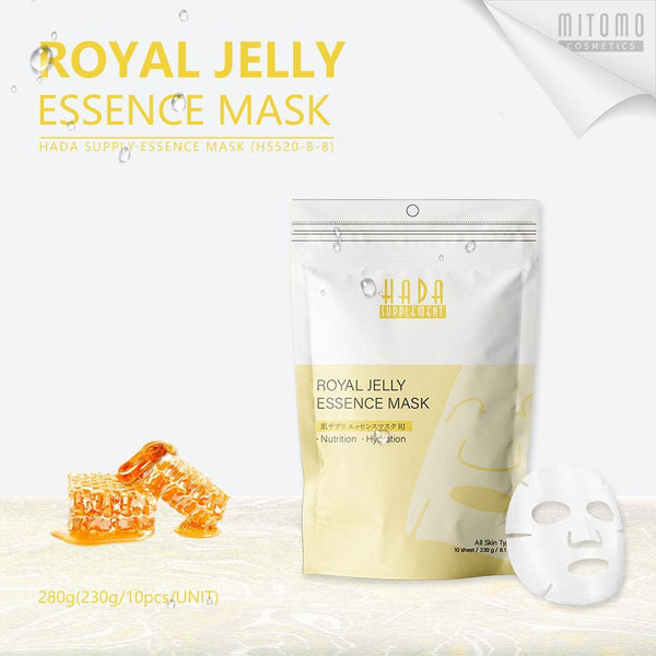 [HS520-B-8] Hada Supply Royal Jelly  Essence Mask (10pcs/Unit) - Mitomo America