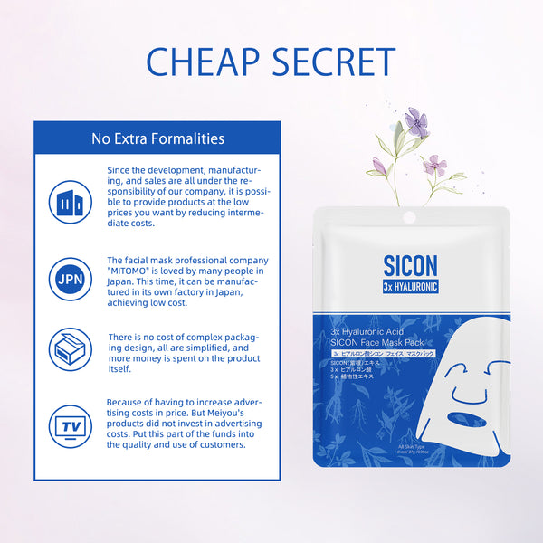3x Hyaluronic Acid SICON Face Mask Pack [SI001-B-027] - Mitomo 