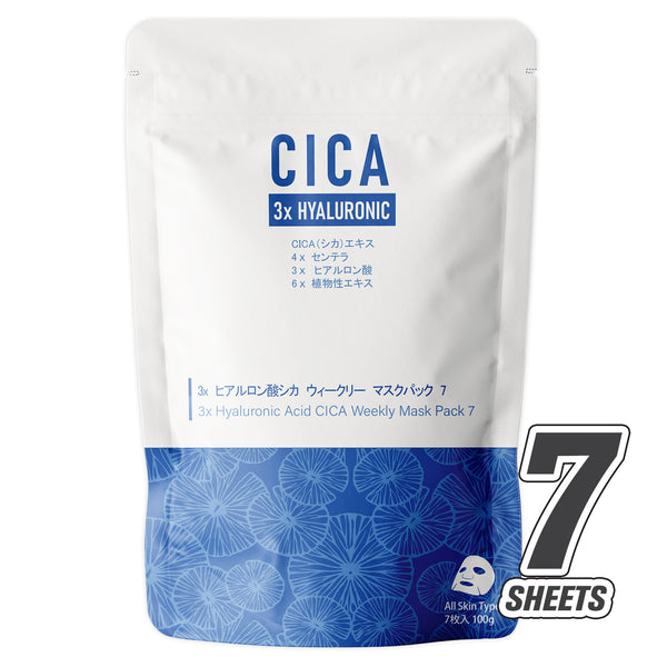 3x Hyaluronic Acid CICA Weekly Face Mask Pack 7 Sheets [CC001-B-100] - Mitomo 